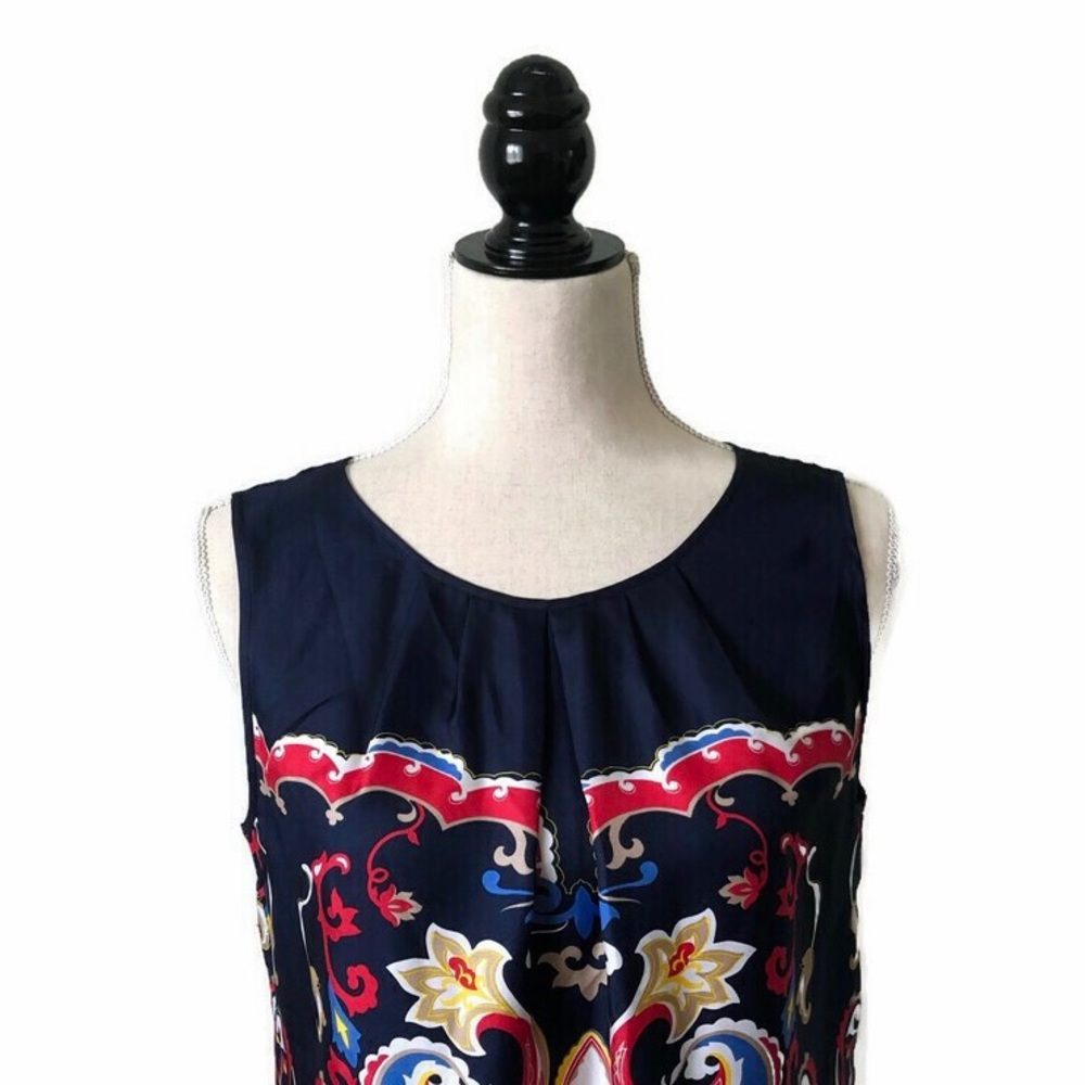 Talbots Blue/Red/Gold/Tan/Wht Silk Sleeveless Top - Picture 3 of 6